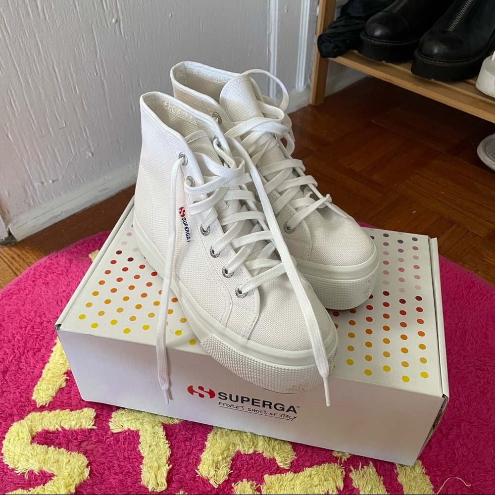 COPY - Superga hi top tank white platforms